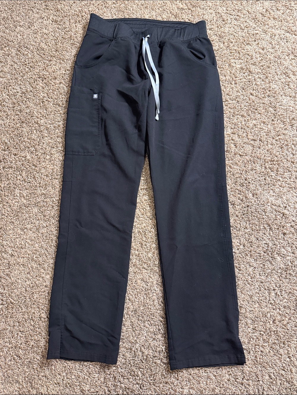 Figs Straight Leg Scrub Pants in Black with Gray Drawstring